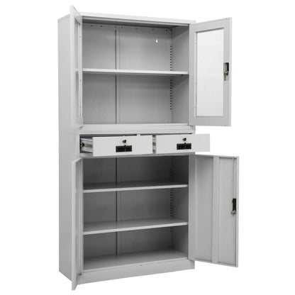 Kantoorkast 90X40X180 Cm Staal En Gehard Glas Lichtgrijs