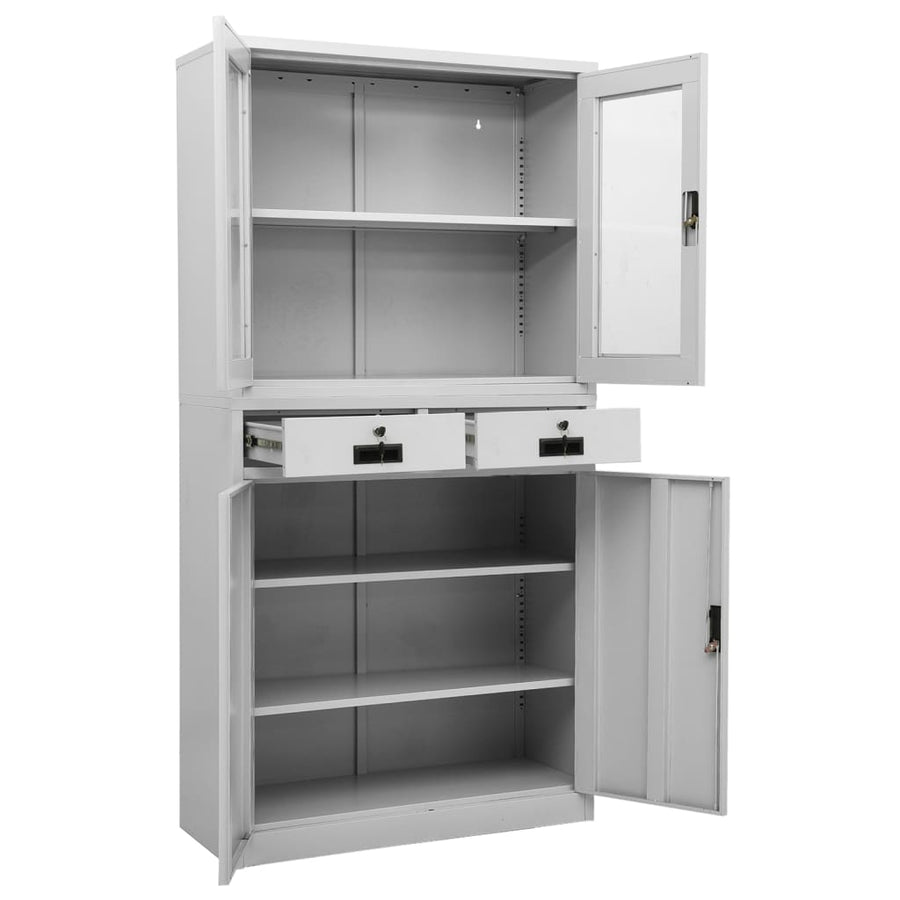 Kantoorkast 90X40X180 Cm Staal En Gehard Glas Lichtgrijs