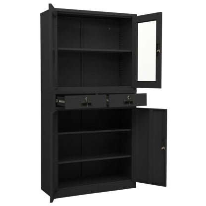 Kantoorkast 90x40x180 cm staal en gehard glas antracietkleurig