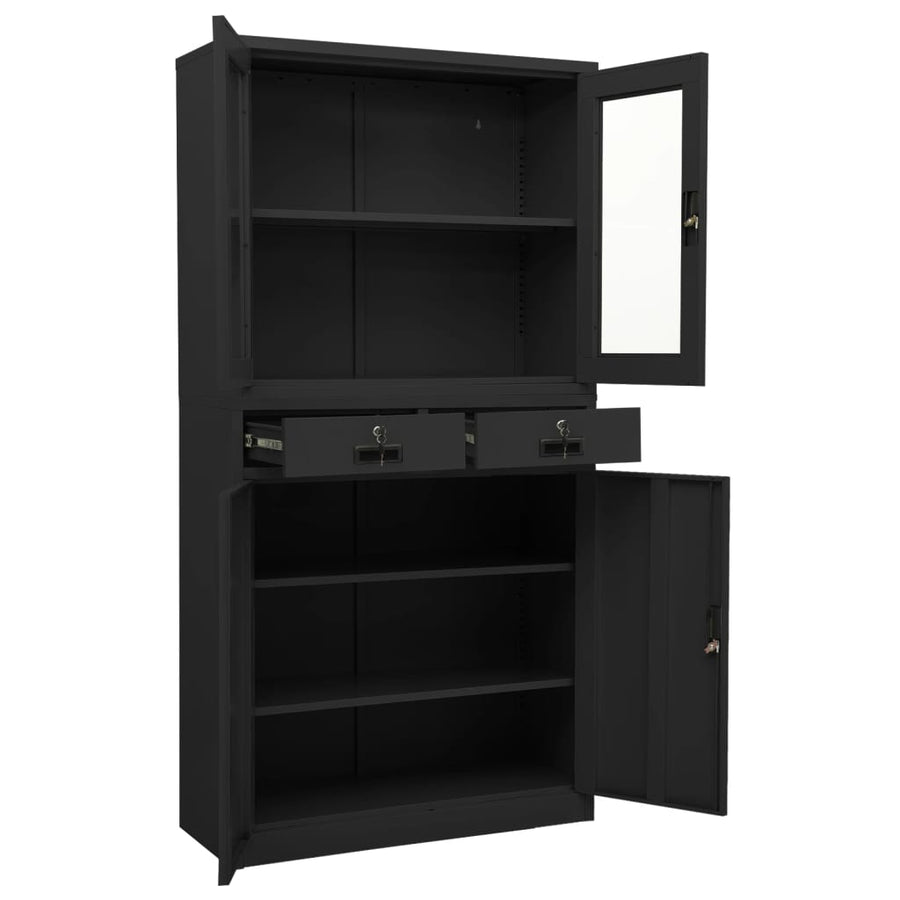 Kantoorkast 90x40x180 cm staal en gehard glas antracietkleurig