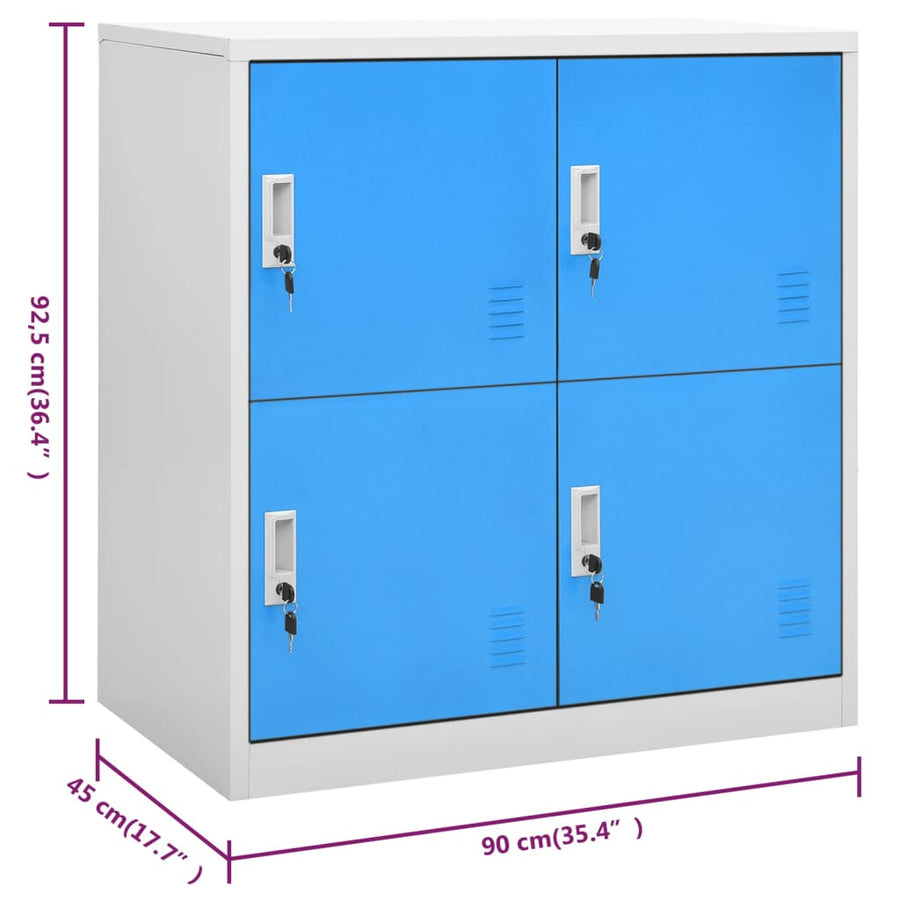 Lockerkast 90X45X92,5 Cm Staal Lichtgrijs En Blauw 1 Met 4 lockers