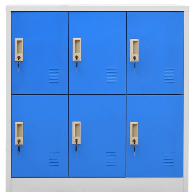 Lockerkast 90X45X92,5 Cm Staal Lichtgrijs En Blauw 1 Met 6 lockers