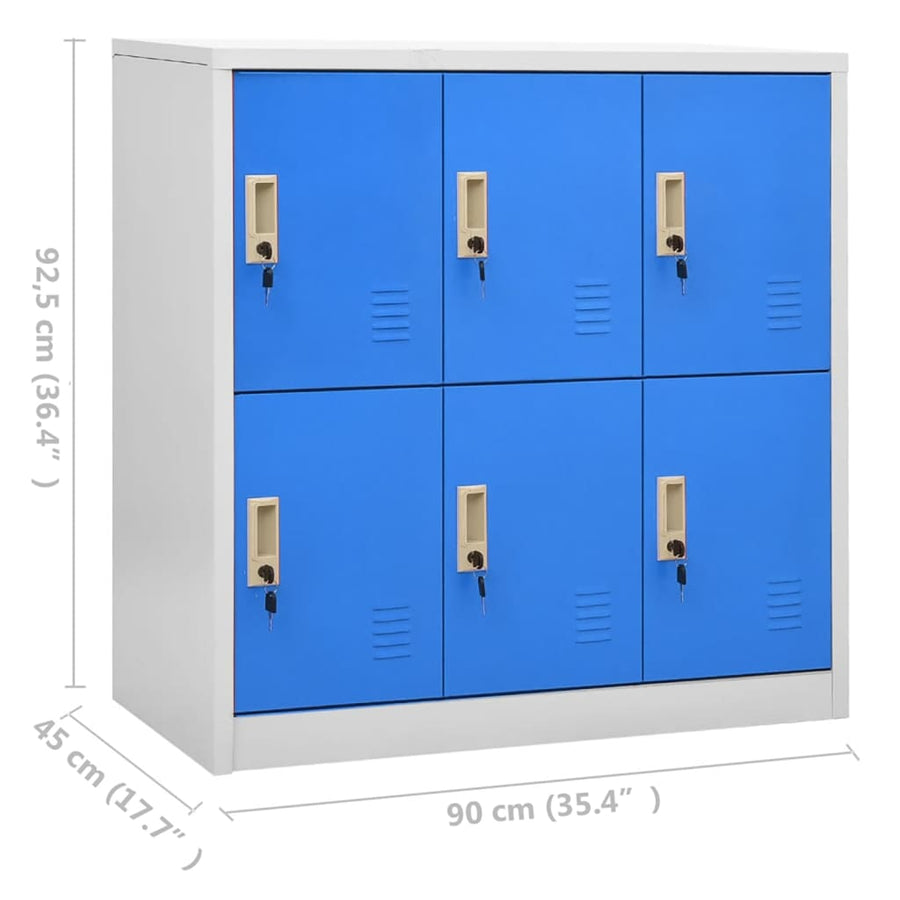 Lockerkast 90X45X92,5 Cm Staal Lichtgrijs En Blauw 1 Met 6 lockers