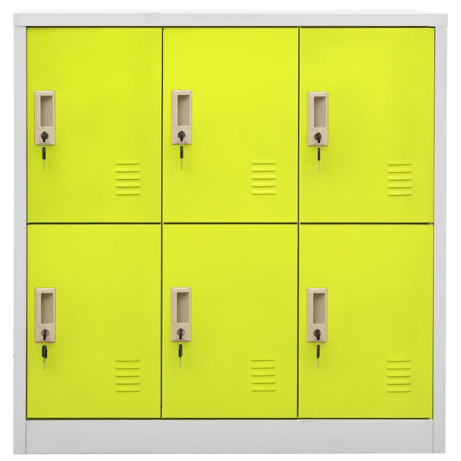 Lockerkast 90X45X92,5 Cm Staal Lichtgrijs En Groen 1 Met 6 lockers