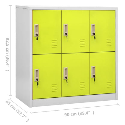 Lockerkast 90X45X92,5 Cm Staal Lichtgrijs En Groen 1 Met 6 lockers