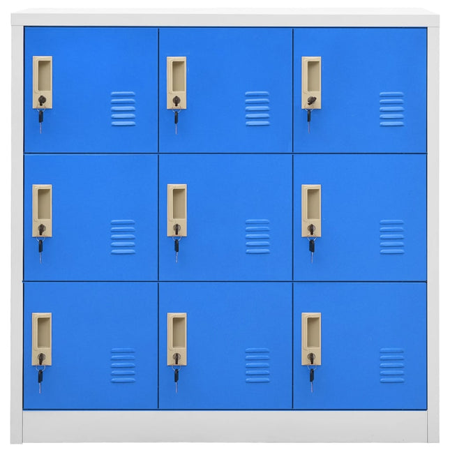 Lockerkast 90X45X92,5 Cm Staal Lichtgrijs En Blauw 1 Met 9 lockers