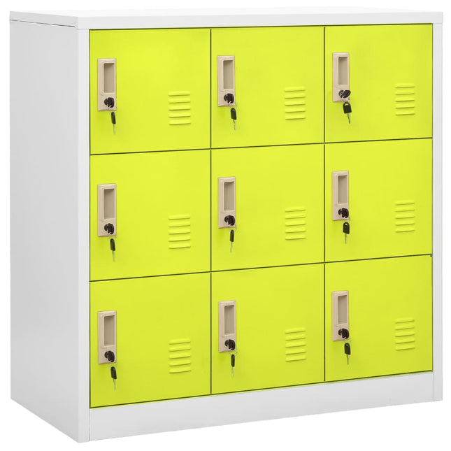 Lockerkast 90X45X92,5 Cm Staal Lichtgrijs En Groen 1 Met 9 lockers