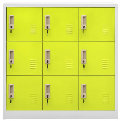 Lockerkast 90X45X92,5 Cm Staal Lichtgrijs En Groen 1 Met 9 lockers