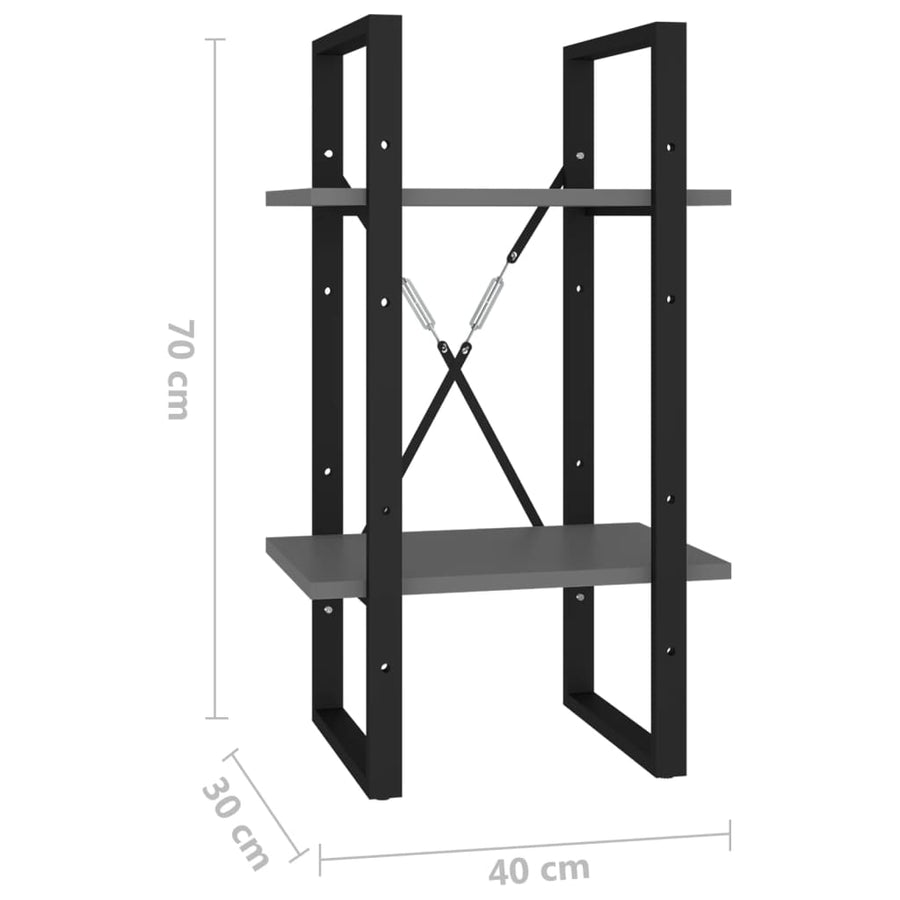 Boekenkast Met 2 Schappen Spaanplaat Grijs 40 x 30 x 70 cm Bewerkt hout