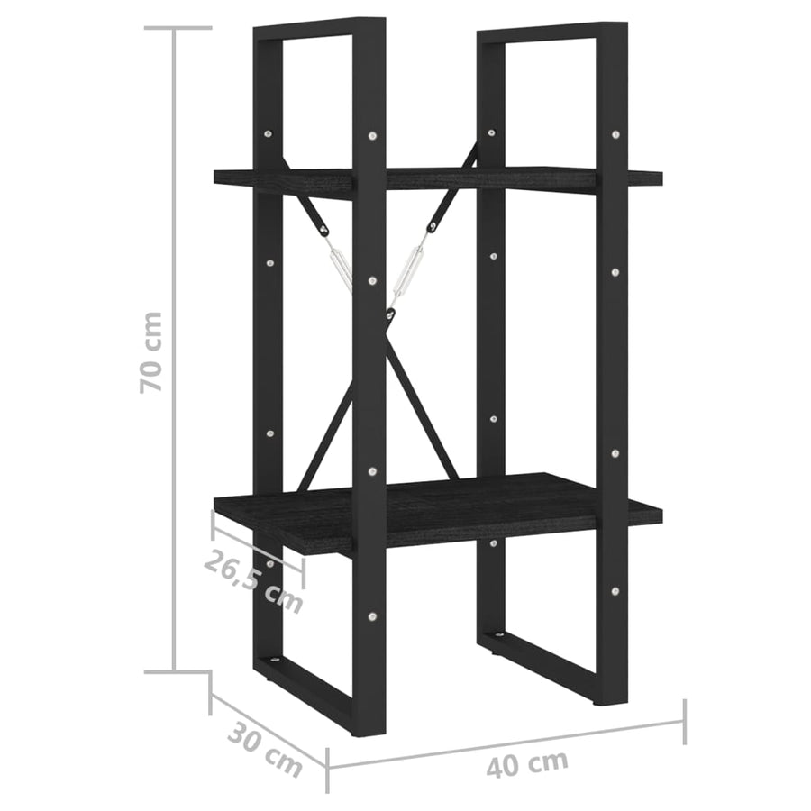 Boekenkast Met 2 Schappen Massief Grenen Zwart 40 x 30 x 70 cm Hout