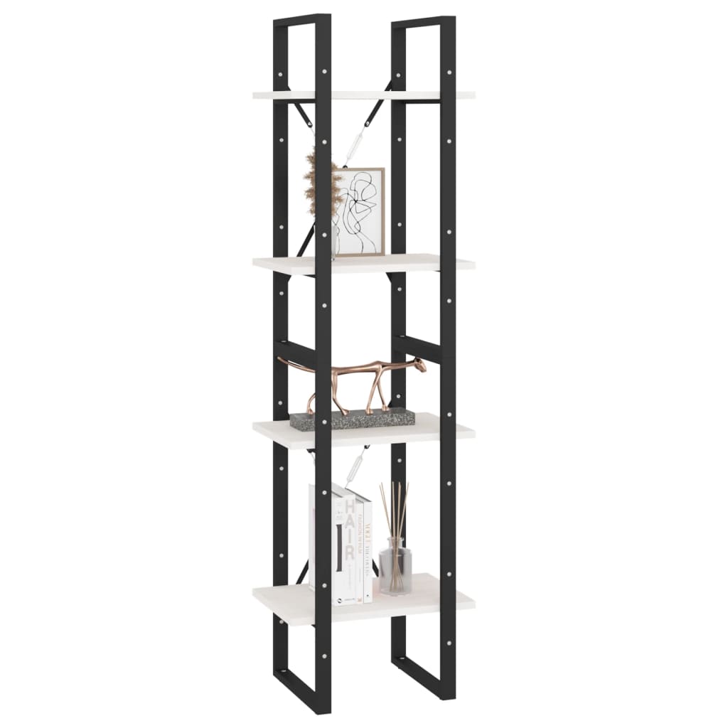 Boekenkast Met 4 Schappen Massief Grenen Wit 40 x 30 x 140 cm Hout