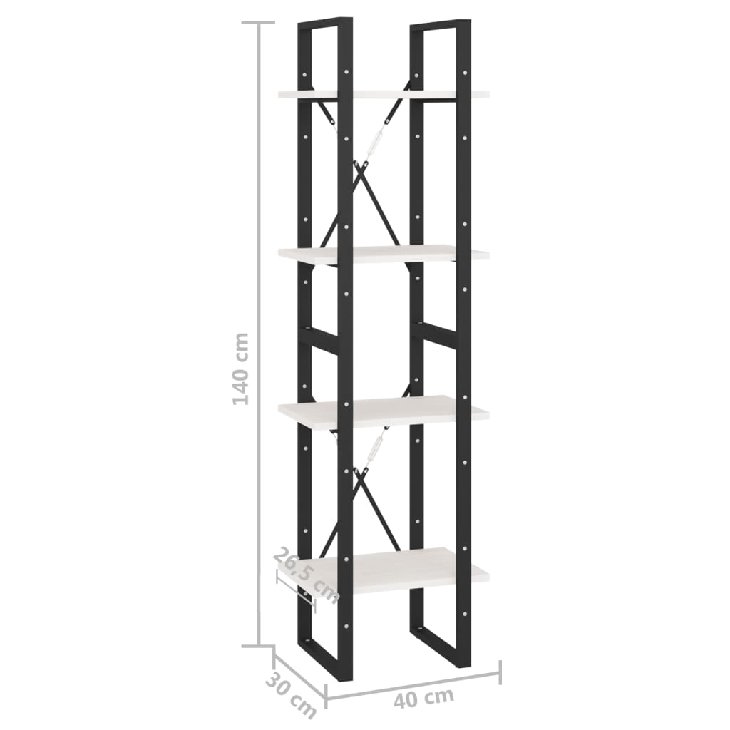 Boekenkast Met 4 Schappen Massief Grenen Wit 40 x 30 x 140 cm Hout