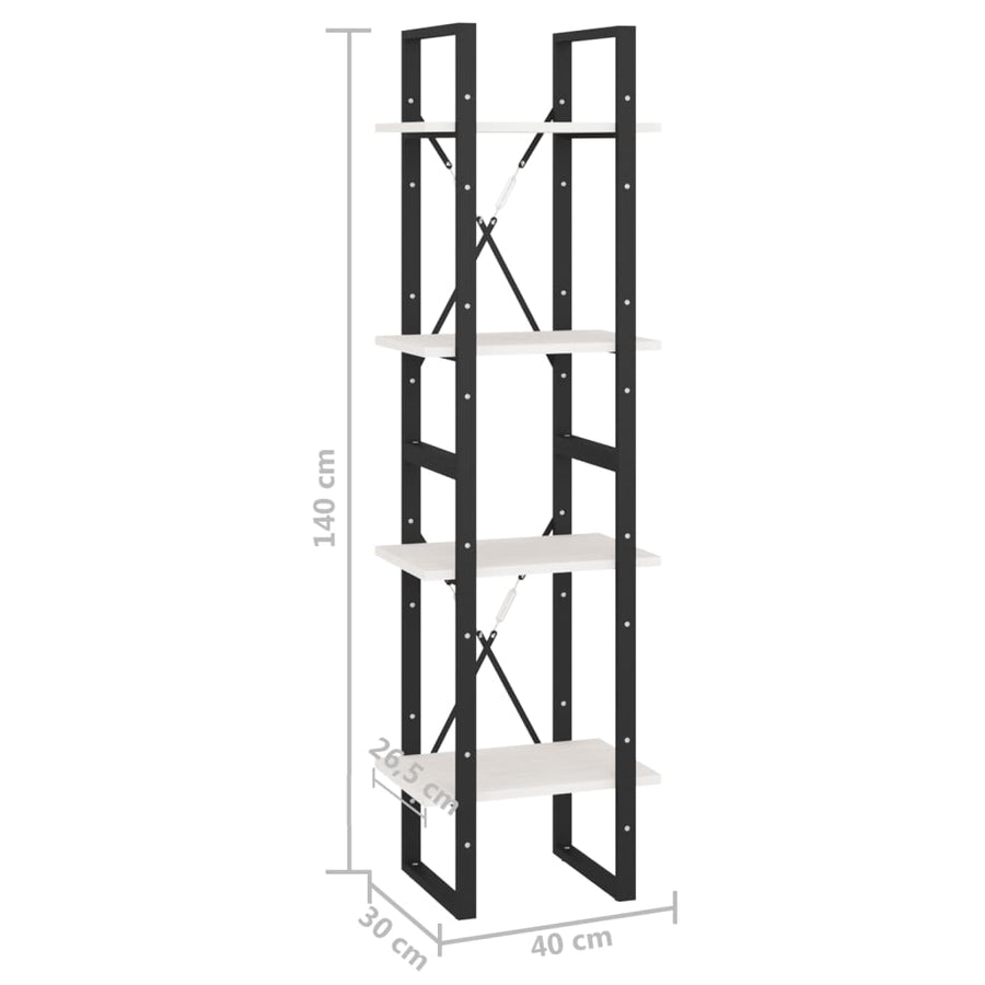 Boekenkast Met 4 Schappen Massief Grenen Wit 40 x 30 x 140 cm Hout