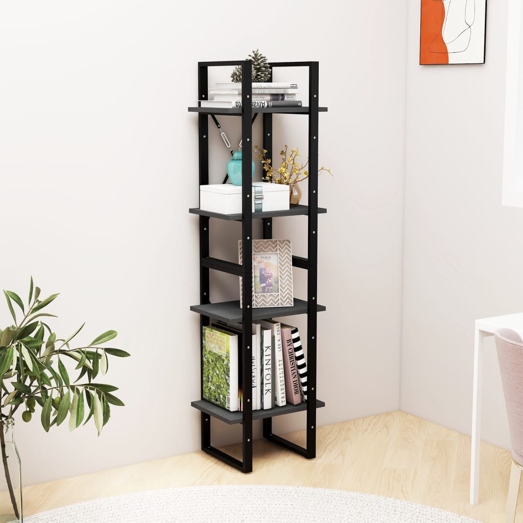 Boekenkast Met 4 Schappen Massief Grenen Grijs 40 x 30 x 140 cm Hout