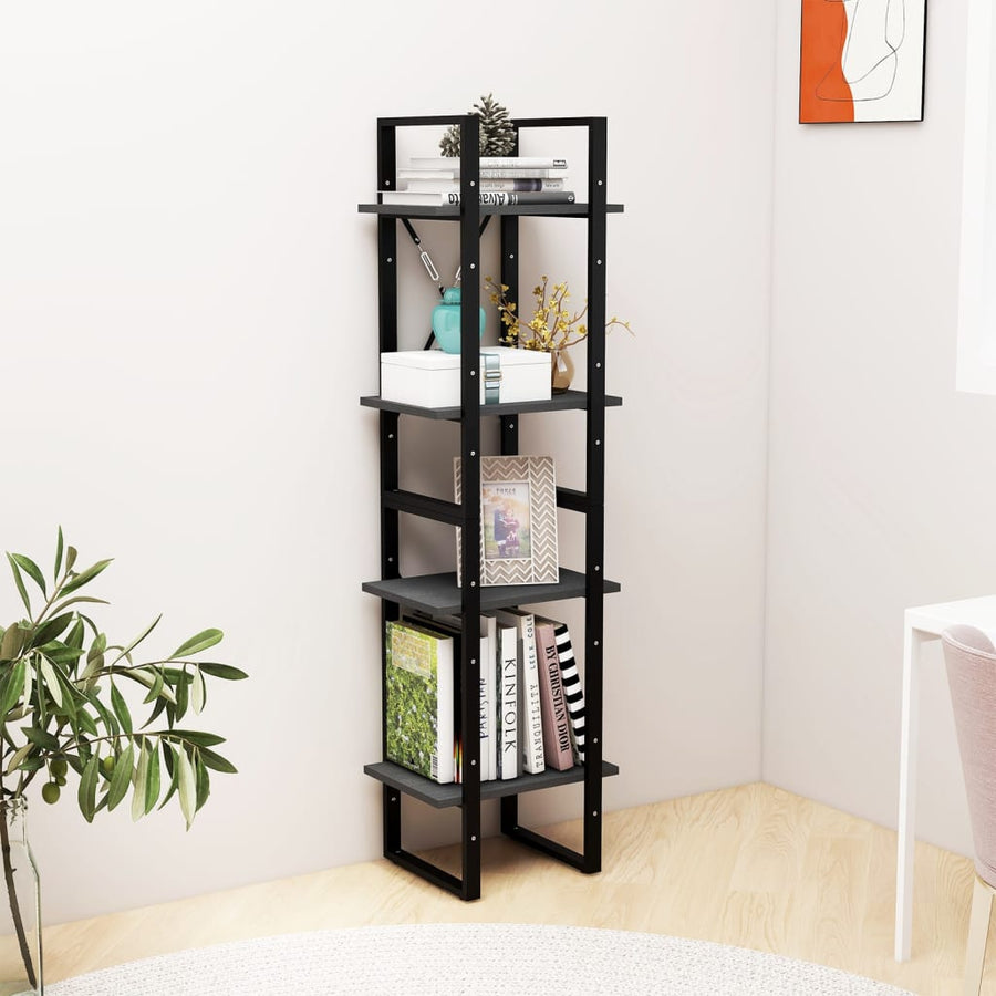 Boekenkast Met 4 Schappen Massief Grenen Grijs 40 x 30 x 140 cm Hout