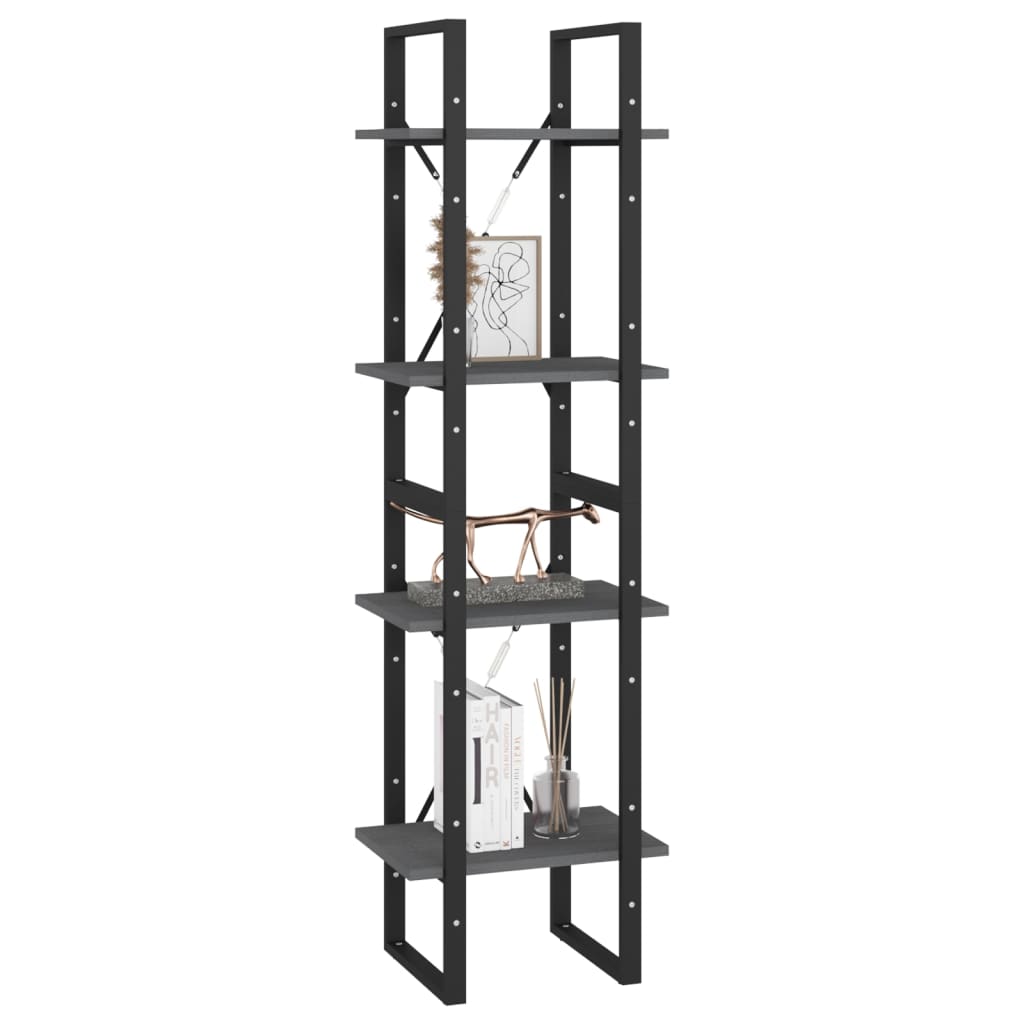 Boekenkast Met 4 Schappen Massief Grenen Grijs 40 x 30 x 140 cm Hout