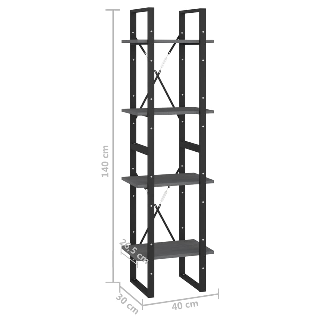 Boekenkast Met 4 Schappen Massief Grenen Grijs 40 x 30 x 140 cm Hout
