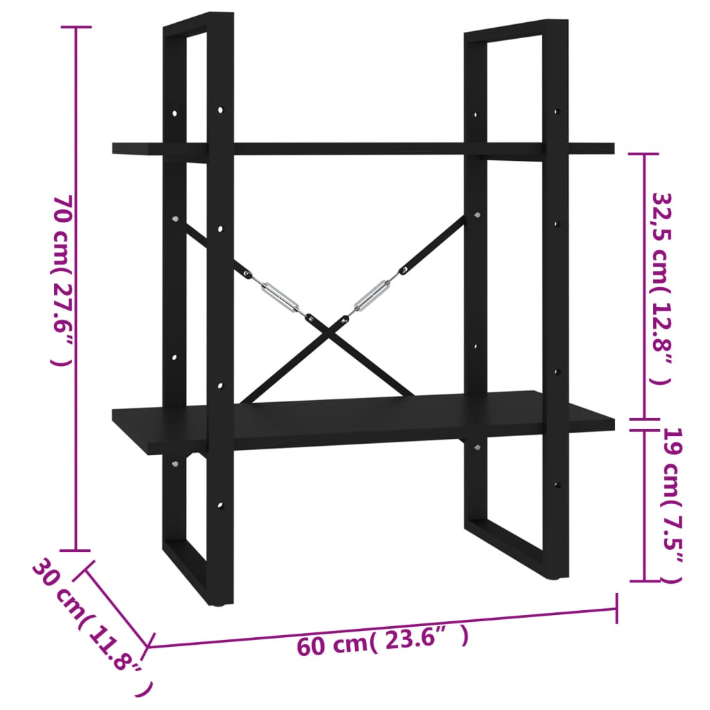 Boekenkast Met 2 Schappen 60X30X Zwart 70 cm