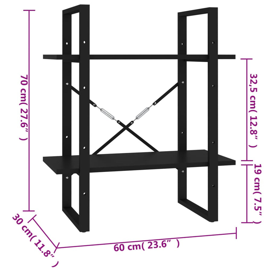 Boekenkast Met 2 Schappen 60X30X Zwart 70 cm