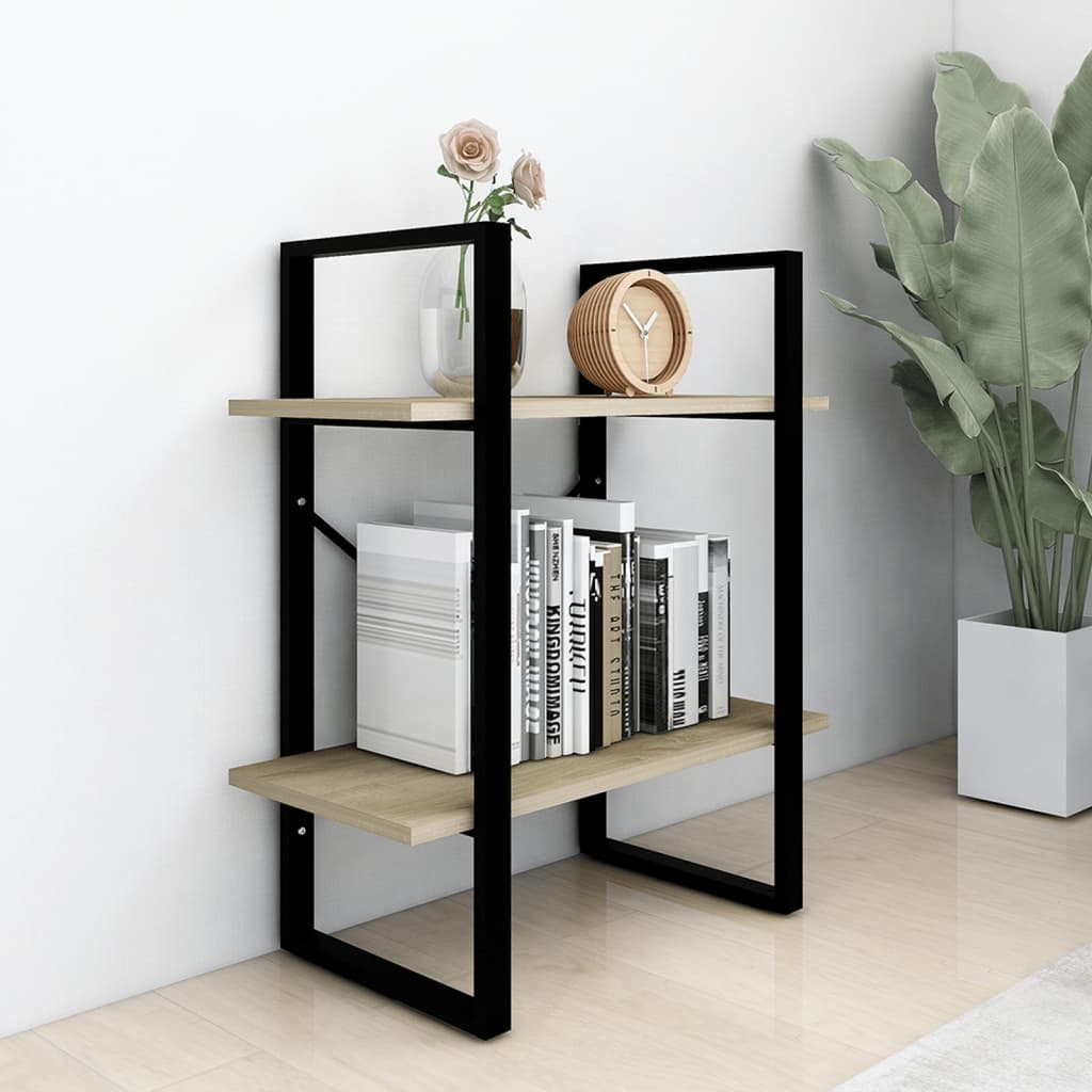 Boekenkast met 2 schappen 60x30x70 cm bewerkt hout sonoma eiken