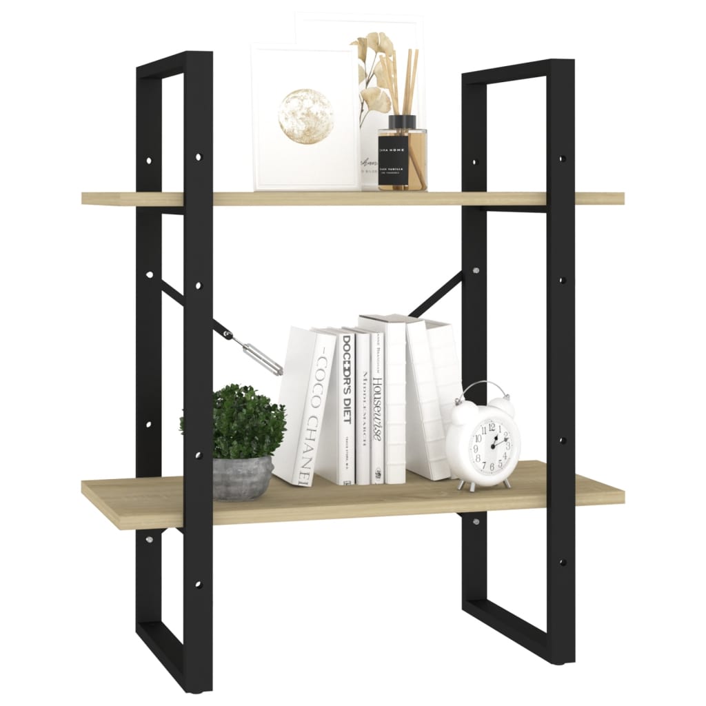 Boekenkast met 2 schappen 60x30x70 cm bewerkt hout sonoma eiken