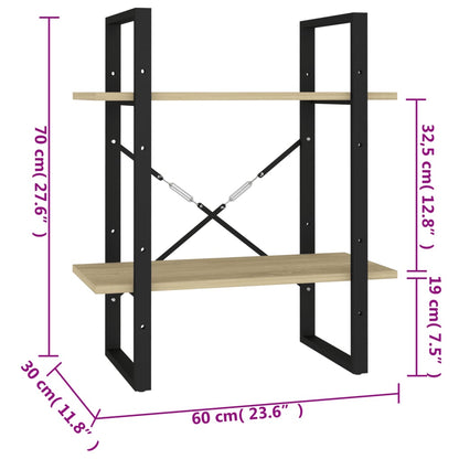 Boekenkast met 2 schappen 60x30x70 cm bewerkt hout sonoma eiken