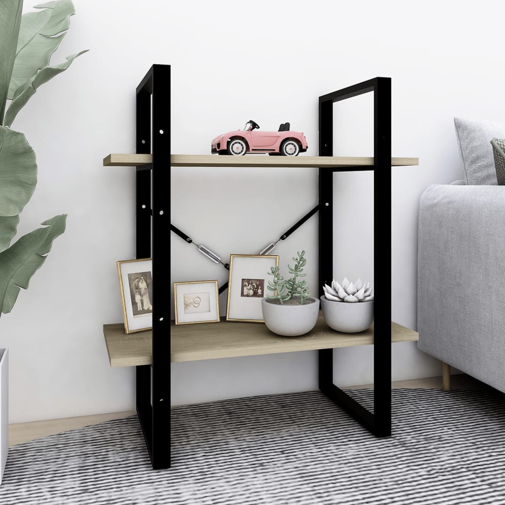 Boekenkast met 2 schappen 60x30x70 cm bewerkt hout sonoma eiken