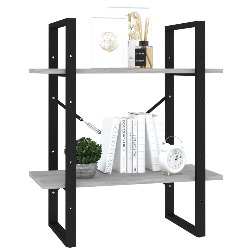 Boekenkast Met 2 Schappen Spaanplaat Betongrijs 60 x 30 x 70 cm Bewerkt hout