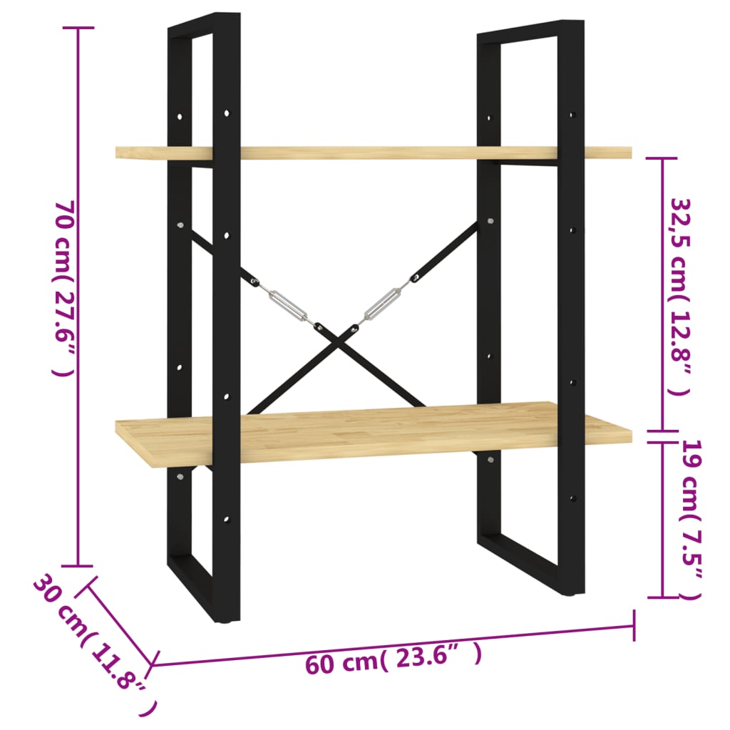 Boekenkast Met 2 Schappen Massief Grenen Naturel 60 x 30 x 70 cm Hout