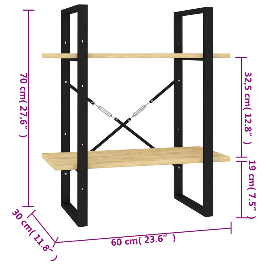 Boekenkast Met 2 Schappen Massief Grenen Naturel 60 x 30 x 70 cm Hout