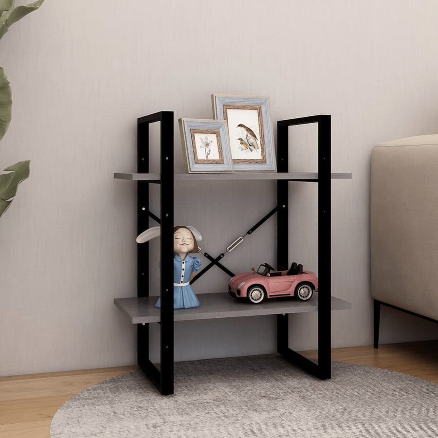 Boekenkast Met 2 Schappen Massief Grenen Grijs 60 x 30 x 70 cm Hout