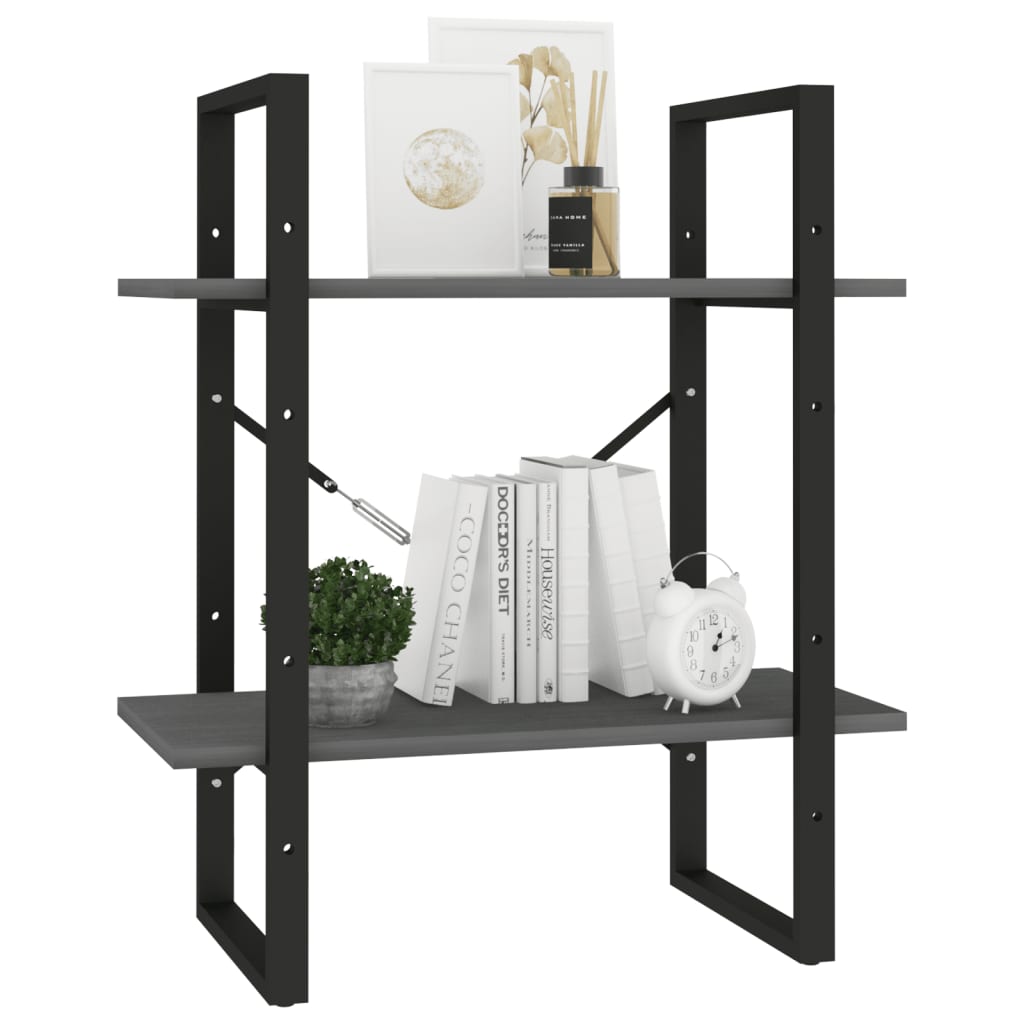 Boekenkast Met 2 Schappen Massief Grenen Grijs 60 x 30 x 70 cm Hout