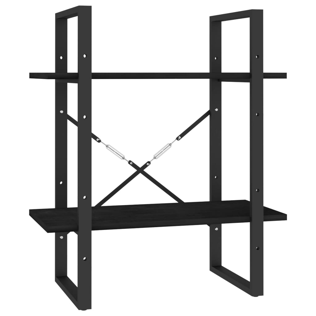 Boekenkast met 2 schappen 60x30x70 cm massief grenenhout zwart 60 x 30 x 70 cm Hout