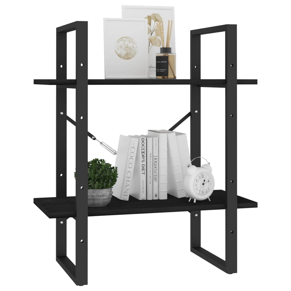 Boekenkast met 2 schappen 60x30x70 cm massief grenenhout zwart 60 x 30 x 70 cm Hout