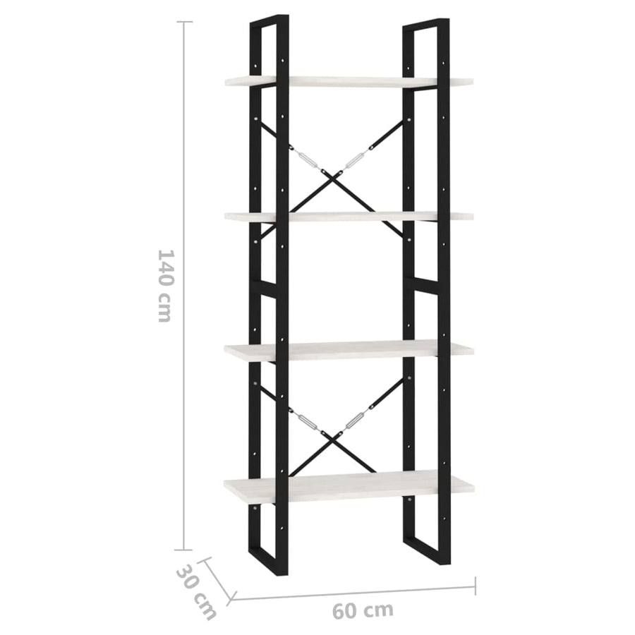 Boekenkast met 4 schappen 60x30x140 cm massief grenenhout wit 60 x 30 x 140 cm Hout
