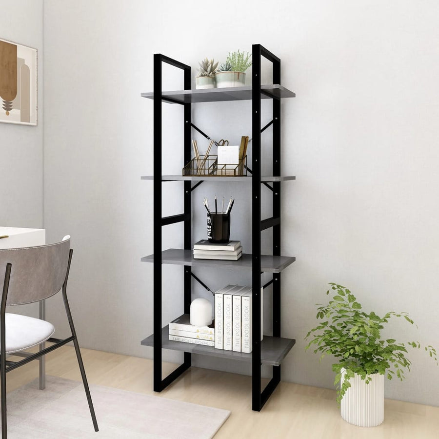 Boekenkast Met 4 Schappen Massief Grenen Grijs 60 x 30 x 140 cm Hout