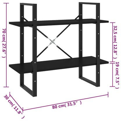 Boekenkast Met 2 Schappen Spaanplaat Zwart 80 x 30 x 70 cm Bewerkt hout