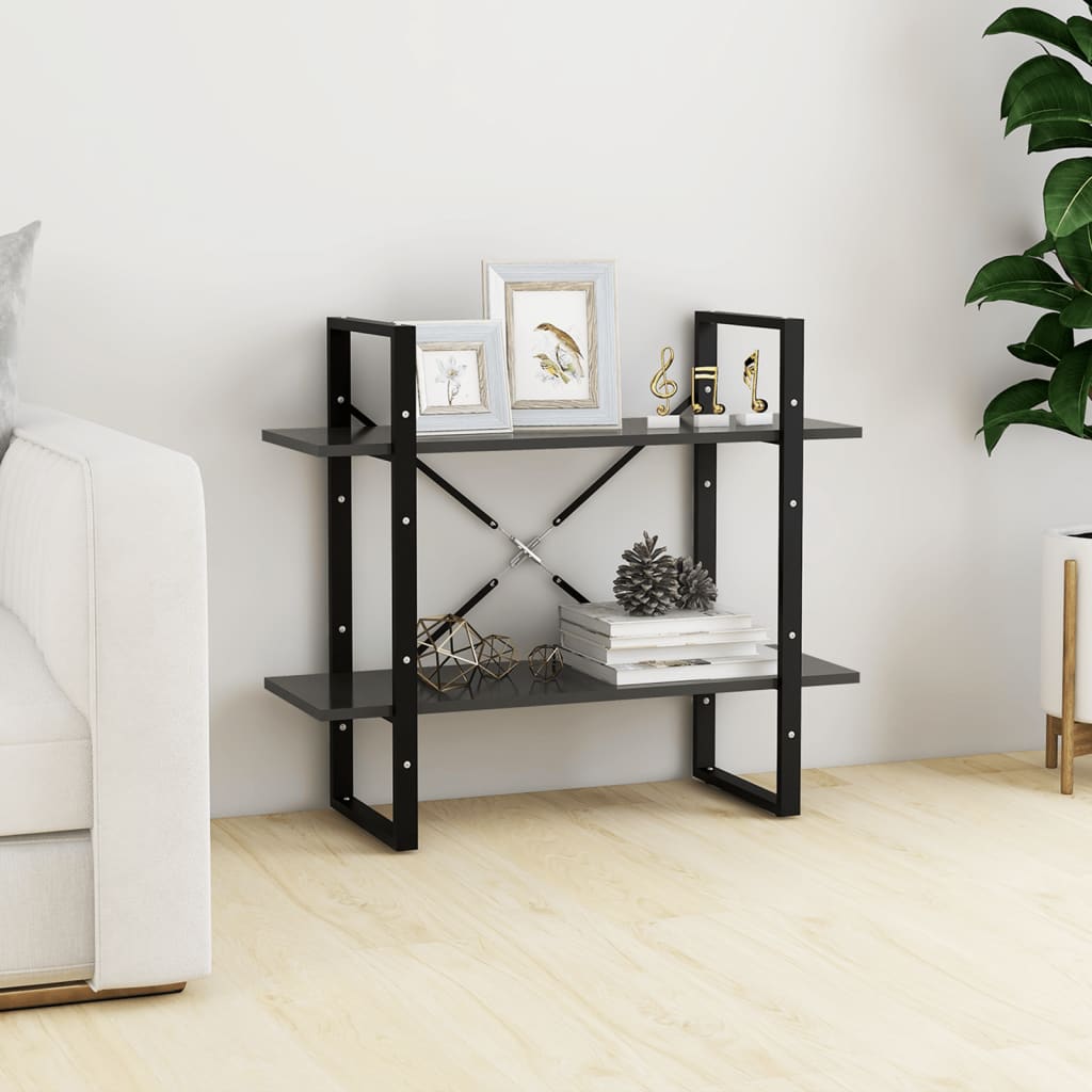 Boekenkast Met 2 Schappen Spaanplaat Grijs 80 x 30 x 70 cm Bewerkt hout