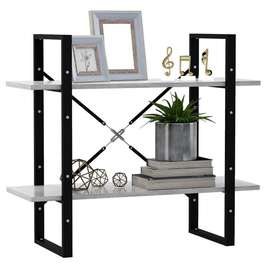Boekenkast Met 2 Schappen Spaanplaat Betongrijs 80 x 30 x 70 cm Bewerkt hout