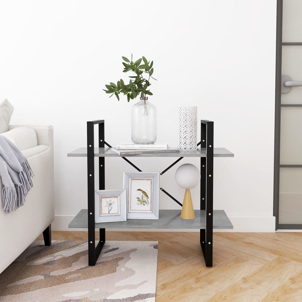Boekenkast Met 2 Schappen Spaanplaat Betongrijs 80 x 30 x 70 cm Bewerkt hout