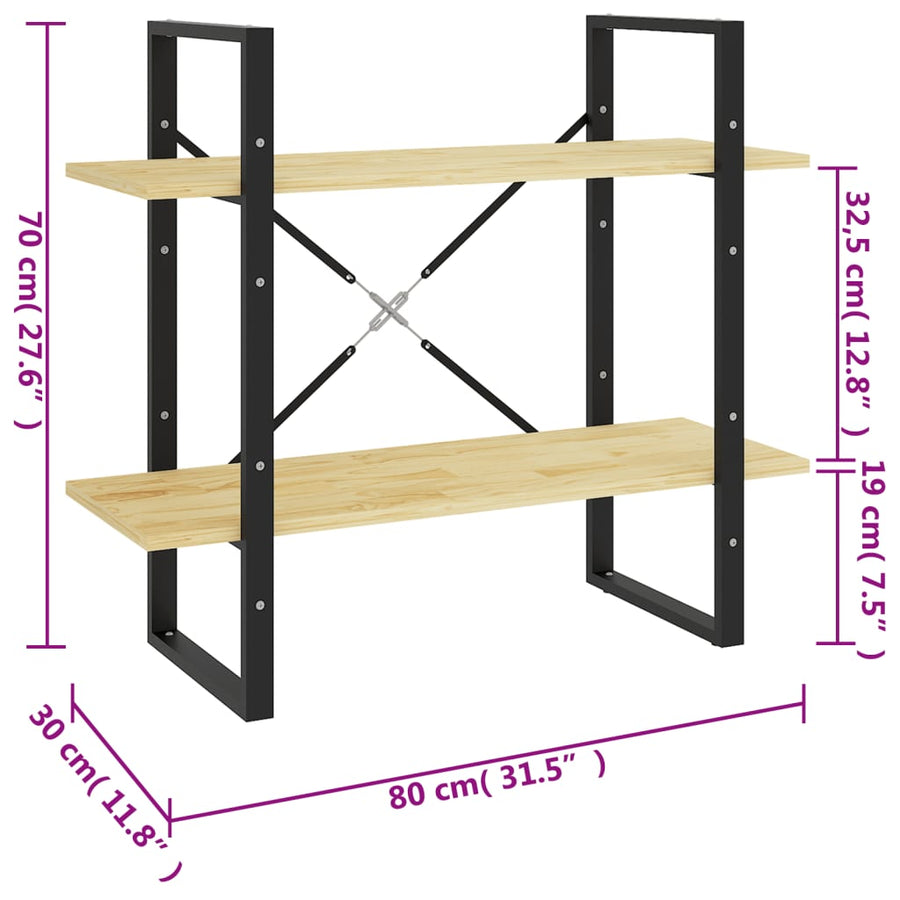 Boekenkast Met 2 Schappen Massief Grenen Naturel 80 x 30 x 70 cm Hout