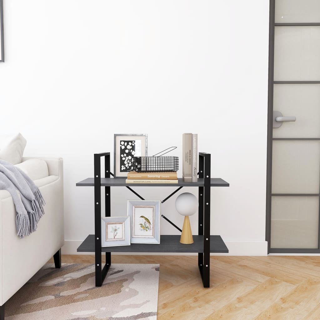 Boekenkast Met 2 Schappen Massief Grenen Grijs 80 x 30 x 70 cm Hout