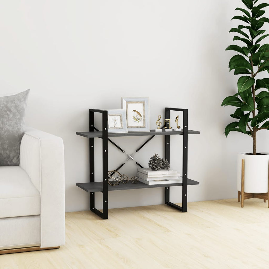 Boekenkast Met 2 Schappen Massief Grenen Grijs 80 x 30 x 70 cm Hout