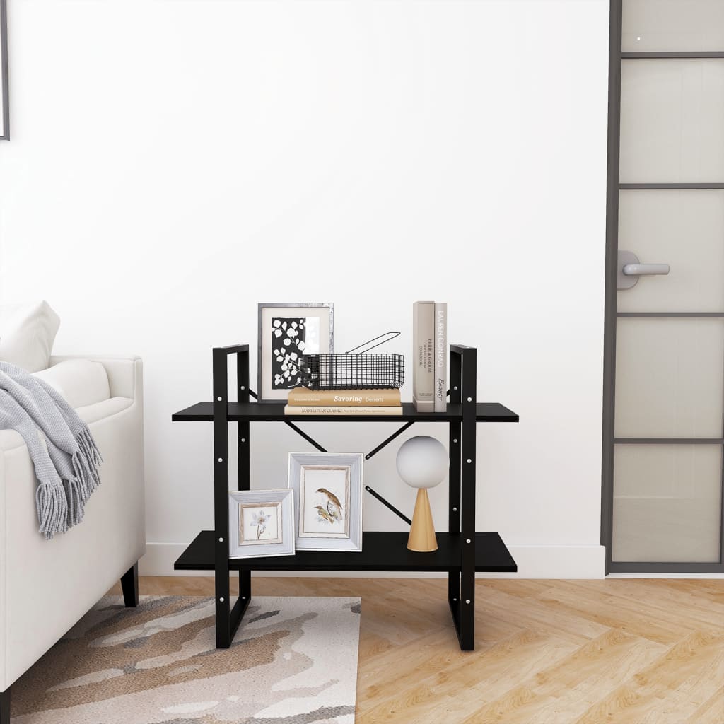 Boekenkast Met 2 Schappen Massief Grenen Zwart 80 x 30 x 70 cm Hout