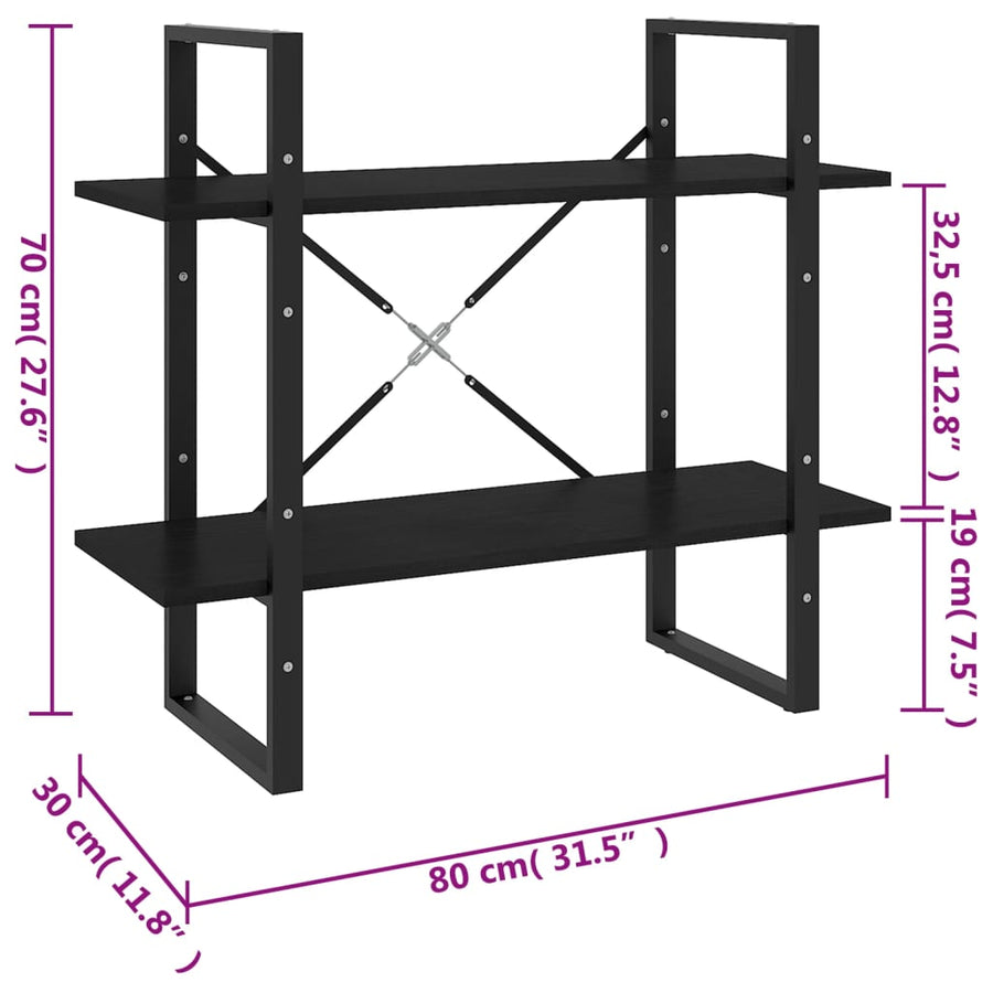 Boekenkast Met 2 Schappen Massief Grenen Zwart 80 x 30 x 70 cm Hout