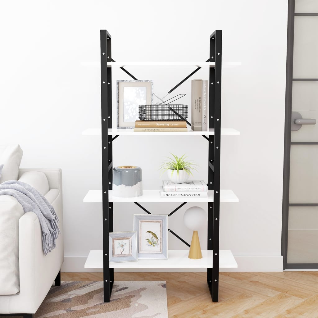 Boekenkast Met 4 Schappen Spaanplaat Wit 80 x 30 x 140 cm Bewerkt hout
