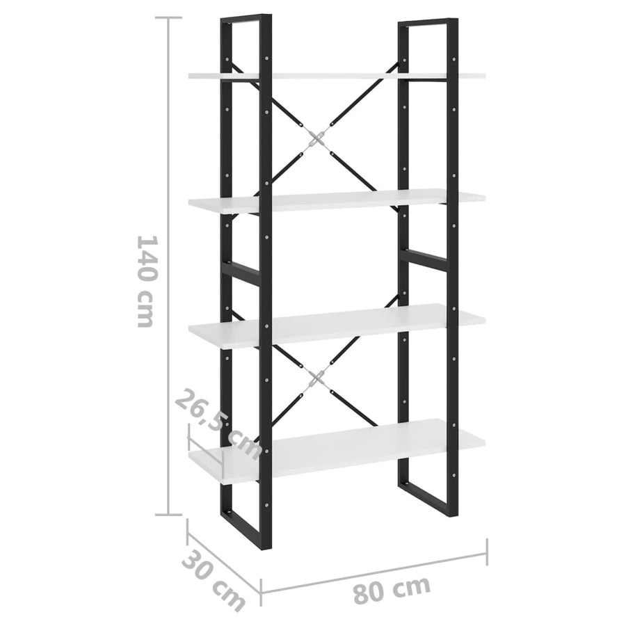 Boekenkast Met 4 Schappen Spaanplaat Wit 80 x 30 x 140 cm Bewerkt hout
