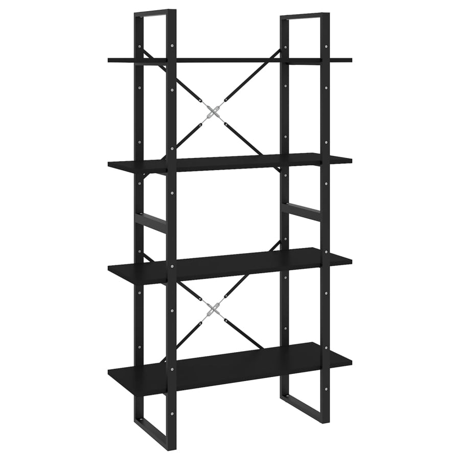 Boekenkast Met 4 Schappen Spaanplaat Zwart 80 x 30 x 140 cm Bewerkt hout