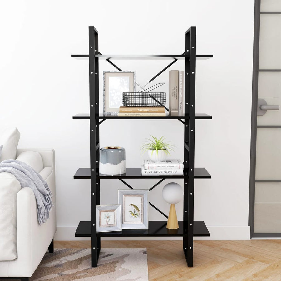 Boekenkast Met 4 Schappen Spaanplaat Zwart 80 x 30 x 140 cm Bewerkt hout