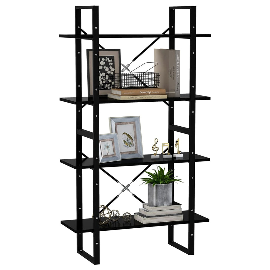 Boekenkast Met 4 Schappen Spaanplaat Zwart 80 x 30 x 140 cm Bewerkt hout